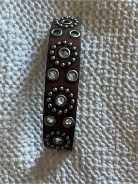 Vintage BoHo Brown Leather Bracelet Metal Studded Grommets Detail 9”